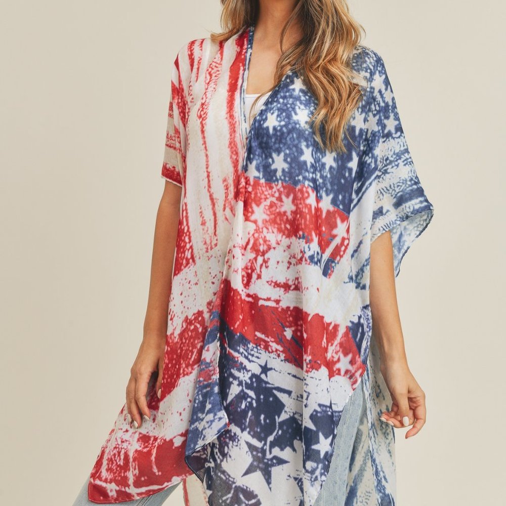 NWT INTAGE AMERICAN FLAG KIMONO - Picture 2 of 5